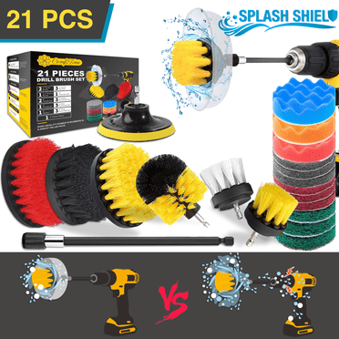 ComfiTime Ensemble de 21 Brosses pour Perceuse – Accessoire de Brosse pour Perceuse Robuste avec Pare-Éclaboussures, Brosse de Nettoyage pour Baignoire, Brosse Électrique pour Salle de Bain, Douche, Toilette, Carreaux et Nettoyage Domestique