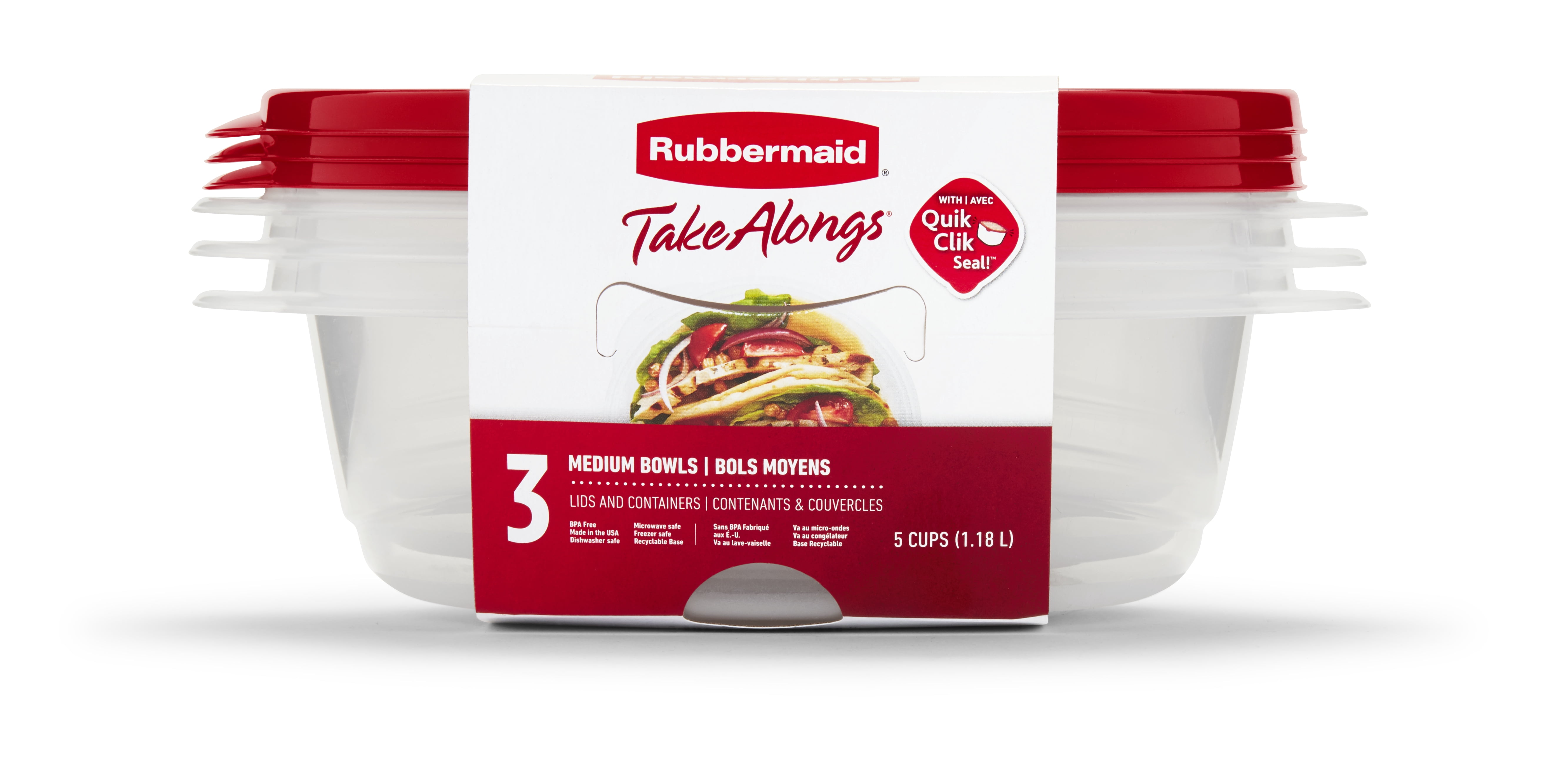 Rubbermaid TakeAlongs Round Food Storage Containers, 1.18 L (5 Cup), Ruby Red, 3 Pack