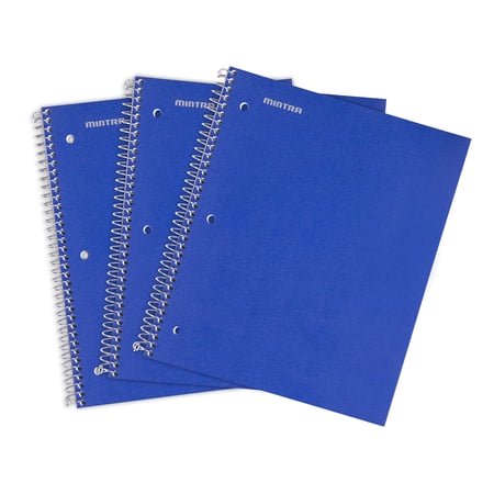 Mintra Office Durable Spiral Notebooks 1 Subject (Blue College Ruled 3 Pack) 100 Sheets Poly Pocket Moisture Resistant Cover Strong Chipboard Back For School Office Business