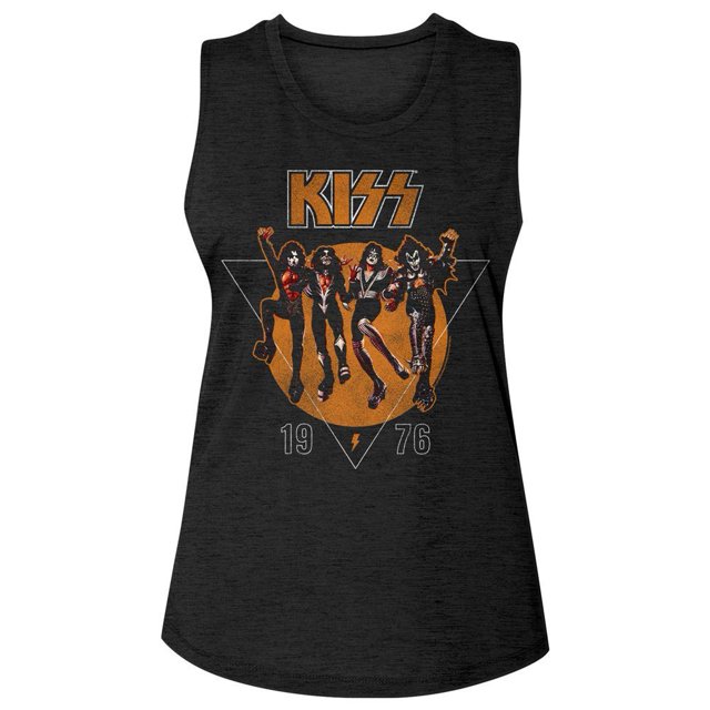 Kiss '76 T-Shirt Sans Manches en Slub Noir pour Femmes
