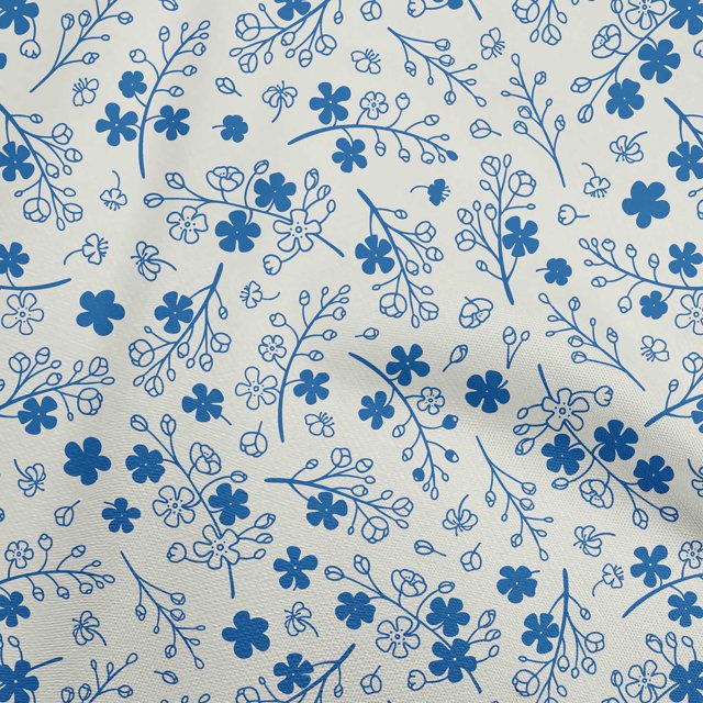 oneOone Velvet Medium Blue Fabric Asian Floral Craft Projects Decor Fabric Printed By The Yard 58 Inch Wide