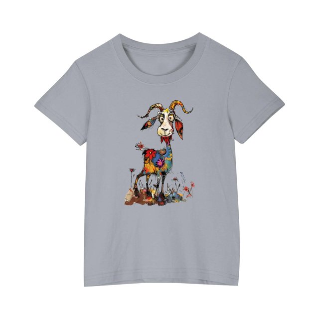 RXIRUCGD 2025 Vêtements d'Été pour Enfants T-shirt Imprimé Mode Mignon Col Rond Manches Courtes