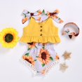thumbnail image 1 of Infant Baby Girls Clothes Set Ruffle Crop Seeveless Tops +Sunflower Shorts +Headband Summer, 1 of 10