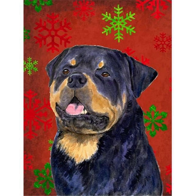 Carolines Treasures SS4731CHF Rottweiler Rouge et Vert Flocons de Neige Vacances Noël Drapeau Toile - Taille de la Maison