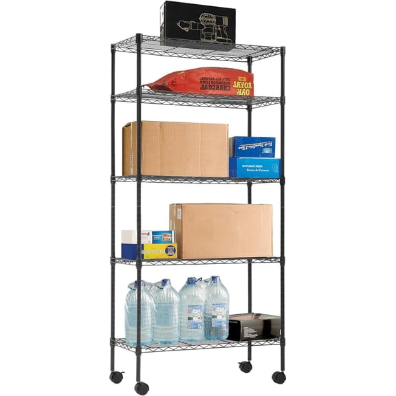 BestOffice 14"x30"x60" Storage Shelves Heavy Duty Shelving 5 Tier Layer Wire Shelving Unit Rack Shelf, Black