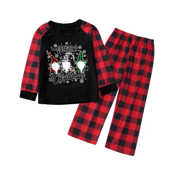 Christmas Holiday Outfit Kids Toddler Christmas Family Matching Tops and Pants Set Festive Plaid Long Sleeve Shirts and Pajama Bottoms for Holiday Outfits