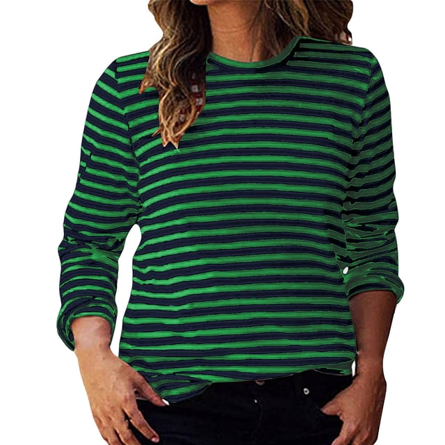 Moxiu Chandail à Rayures Surdimensionné pour Femmes à Blocs de Couleur, Manches Longues, Col Rond, Décontracté, Coupe Ample, Chandail Mode Y2K, Haut Vert, TG