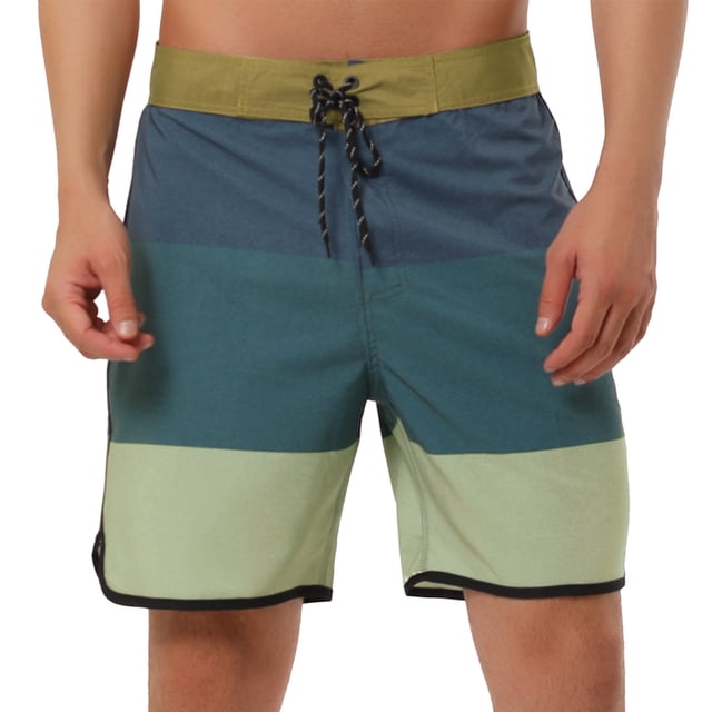 INSPIRE CHIC Men's Striped Beach Shorts Color Block Swimming Drawstring Board Surfing Shorts Grey 30