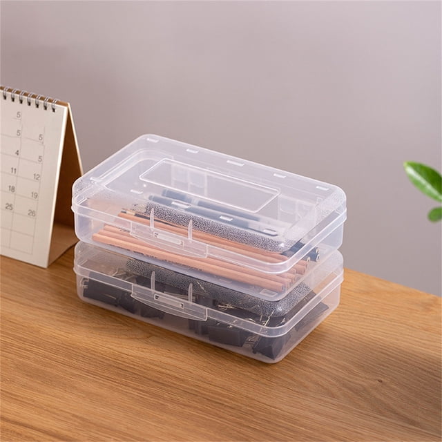 Pompotops Plastic Pencil Box Large Capacity Pencil Boxes Clear Boxes With Snap-tight Lid Stackable Design And Stylish Office Supplies Storage Organizer Box Clearance