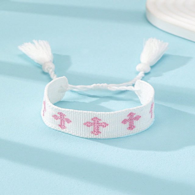SNNROO 1 Pce Bracelet d'Amitié Boho Brodé avec Design Croix et Pompon pour Femmes