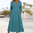 thumbnail image 2 of Pisexur Robes d'Automne pour Femmes Col Rabattu Manches 1/2 Robe Maxi Mode Élégante Couleur Unie Robes de Retour à la Maison Décontractées Fluides Col en V Boutonnée Robe de Cocktail, 2 of 6