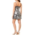 thumbnail image 3 of INSPIRE CHIC Robe pour Femme Paillettes Scintillantes Col en V Bretelles Ajustables Robe de Bal Courte TG Argent (avec Noir), 3 of 7