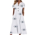 thumbnail image 2 of Pisexur Robe à Manches Courtes à Col en V Longueur Genou Mode Femmes Été Imprimé Décontracté Col en V Bouton Manches Courtes Vacances Poches Robe Femmes Robe, 2 of 5