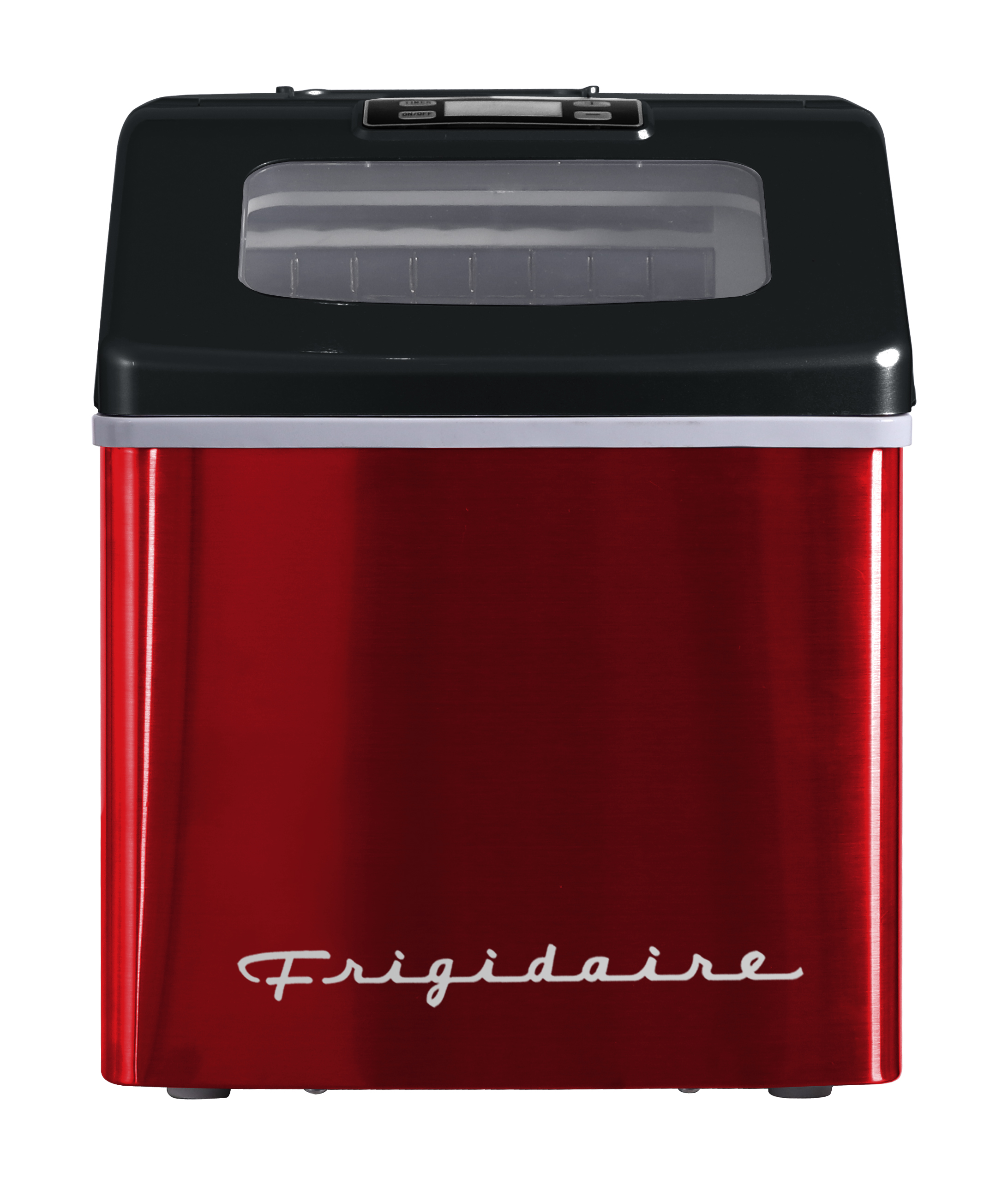 Machine à glaçons carrée transparente Frigidaire 40 lb, machine à glaçons de comptoir avec commandes numériques, acier inoxydable rouge