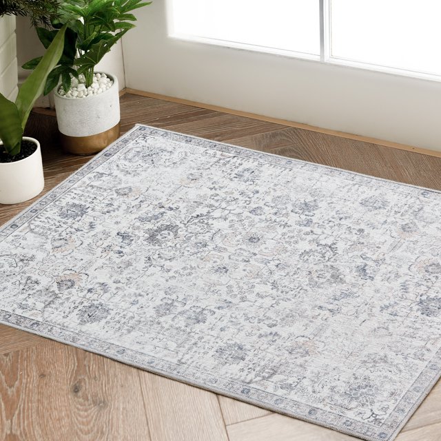 RUGKING Tapis de Porte d'Intérieur 2x3 Gris Multi Flodable Rétro en Détresse Entrée Porte avant Tapis Non Slip Petit Tapispour Entrée Salle de Bain Cuisine