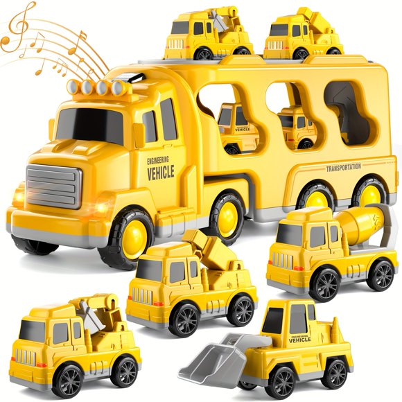 Boys And Girls Toys, 5 In 1 Children's Carrier Toys Birthday Gifts, Construction Vehicle