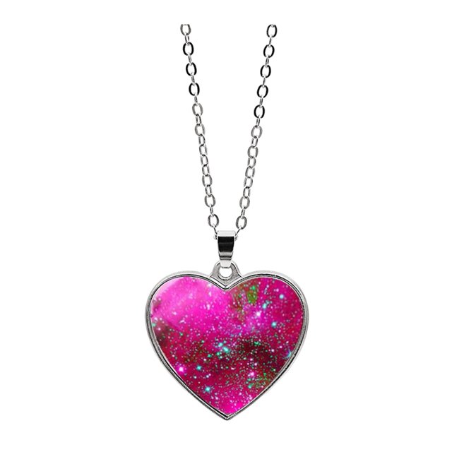 Solar System Planet Galaxy Double Sided Glass Universe Heart Pendant Necklace