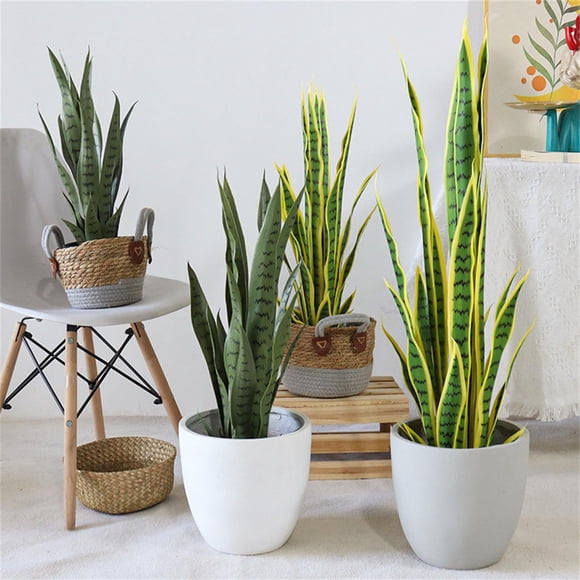 Artificial Snake Plant with Pot, Fake Potted Sansevieria Plant, Tropical for Indoor Outside Living Room Home Office Garden Decor