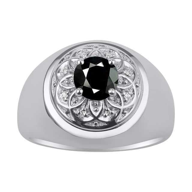 RYLOS Men's Rings 14K White Gold Designer Gypsy 7MM Round Gemstone & Sparkling Diamond Ring Onyx October Size 11