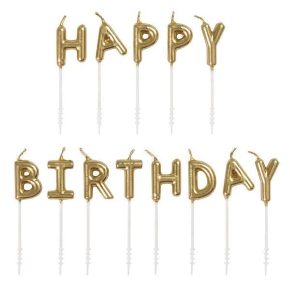 Bougies d'anniversaire dorées "Joyeux anniversaire"