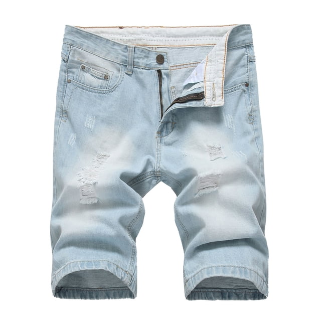 Pisexur Half Shorts Jeans Men's Ripped Trunks Stretchy Washed Jeans Trunks Cut-Off Classic Fit Biker Jeans Trunks