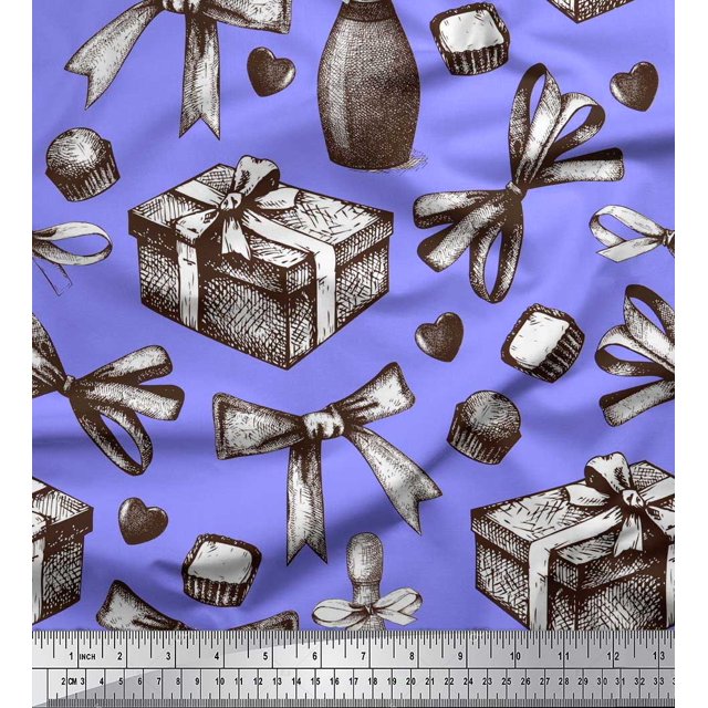 Soimoi Moss Georgette Fabric Ribbons,Gift Box & Wine Bottle Party Printed Craft Fabric by the Yard 42 Inch Wide