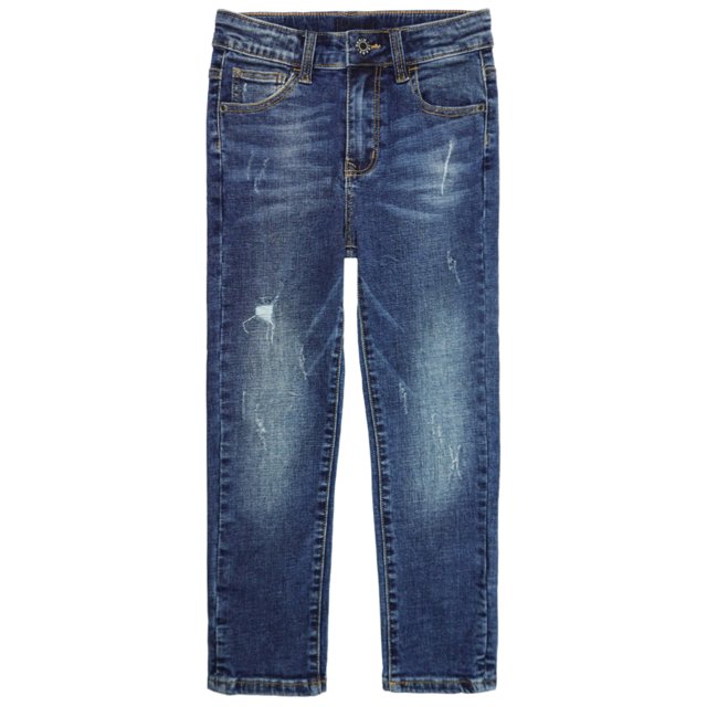 KIDSCOOL SPACE Boy Jeans,Kid Ripped Elastic Band Inside Slim Fit Denim Jeans Pants,Blue,8-9 Years