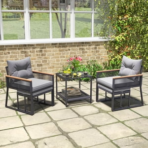 Costway 5 Ensemble de conversation extérieure avec fauteuils Rattan 2-Layer Tableau latéral