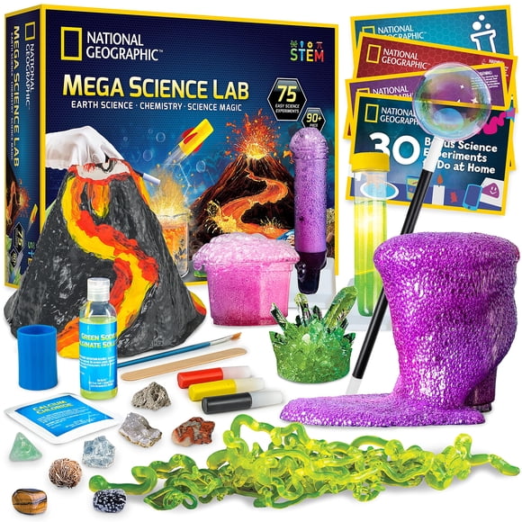 NATIONAL GEOGRAPHIC Méga Laboratoire Scientifique - Trousse Scientifique avec 75 Expériences Faciles, Comprenant des Activités de Science de la Terre, de Chimie et de Magie Scientifique pour Enfants