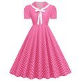 thumbnail image 1 of Pisexur Robe à Manches Courtes à Col en V Mode Femmes Robe Trapèze Évasée Vintage Nœud Papillon Bal Col en V Manches Courtes Robe à Pois pour Femme, 1 of 8