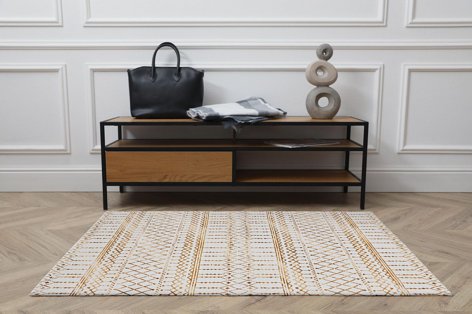 Motif Printed Faux Rabbit Minear Ivory & Gold 3 ft. x 5 ft. Accent Rug