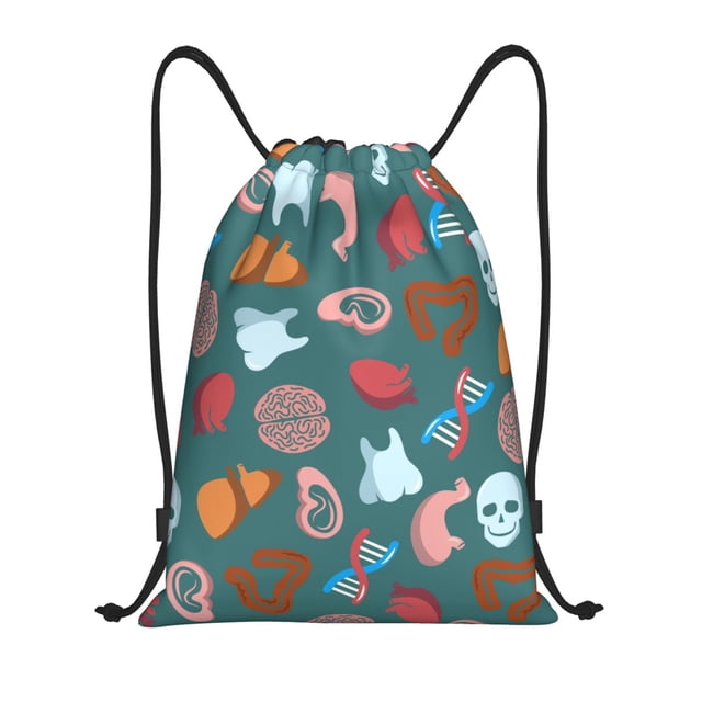 Xecao cute Skull organ Pattern Sports Drawstring Backpack - String Swim Gym Bag with Wet Proof Pocket for Women&Men-Medium