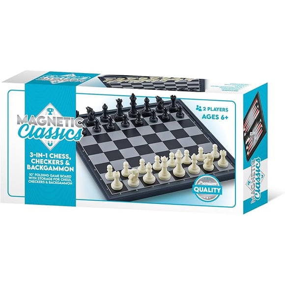 Tradeopia Magnetic Classics 10-Inch 3-in-1 Chess, Checkers & Backgammon Board Game – Durable, Travel-Friendly Family Fun