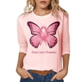 thumbnail image 1 of Fgnfyis T-Shirts pour Femmes Sensibilisation au Cancer Hauts Décontractés Col Rond Manches Trois Quarts Design Imprimé pour Quotidien Printemps Été Automne Célébrations Hauts pour Femmes Rose Clair G, 1 of 1