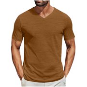 Besolor Men's T Shirt Short Sleeve V Neck T-Shirt Casual Solid Color Summer Tshirt Classic Basic Tee Shirt