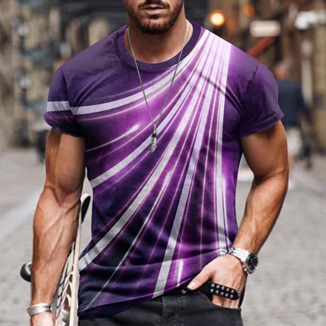 lcziwo Chemise Imprimée 3D pour Homme 2024 T-Shirts Graphiques Chemises pour Homme Manches Courtes Décontracté Col Rond Hauts Mode Urbaine Tendance T-Shirts Grande Taille pour Homme Violet TG