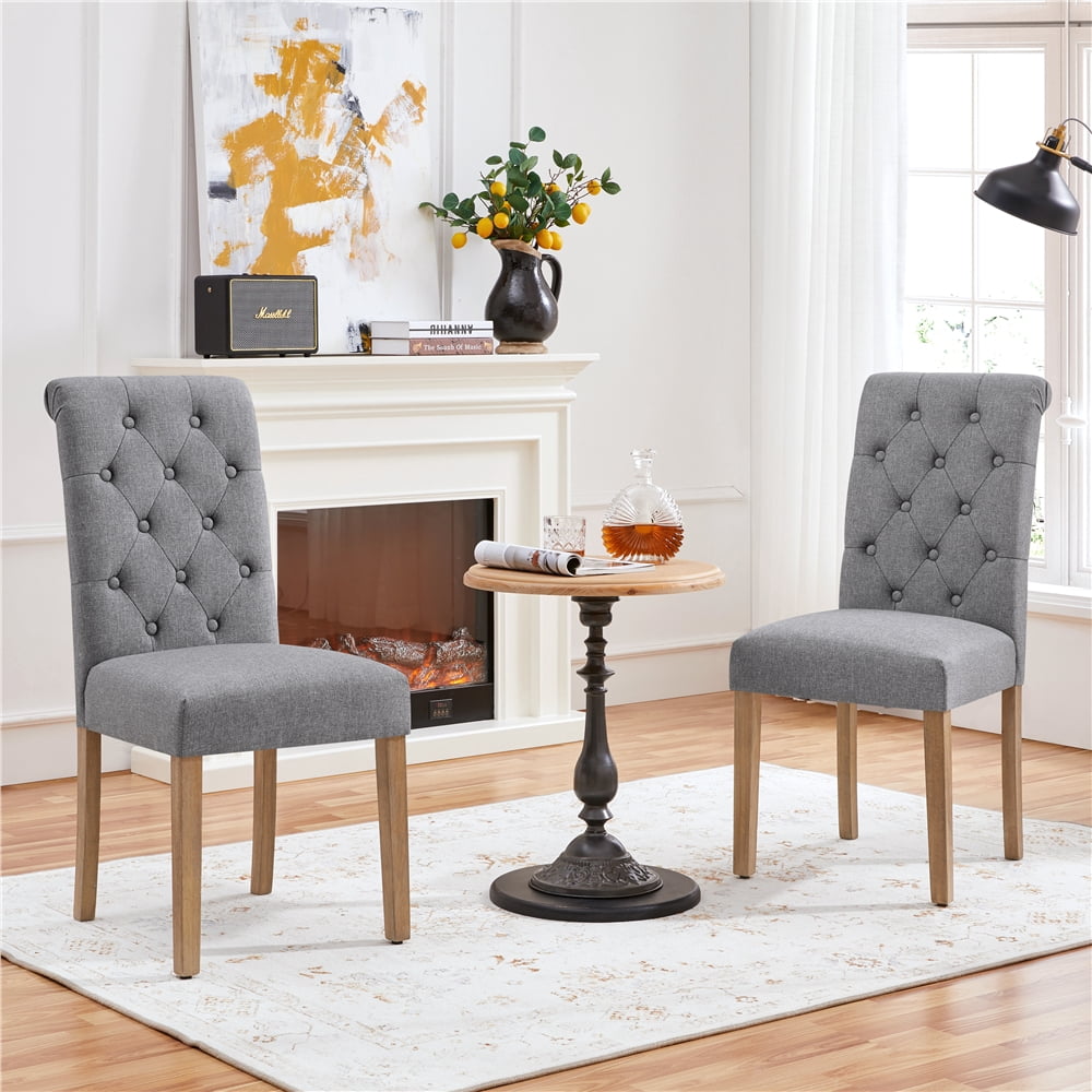FullFurnique Chaises de Salle à Manger Rembourrées avec patins Réglables, Lot de 2, Gris Foncé
