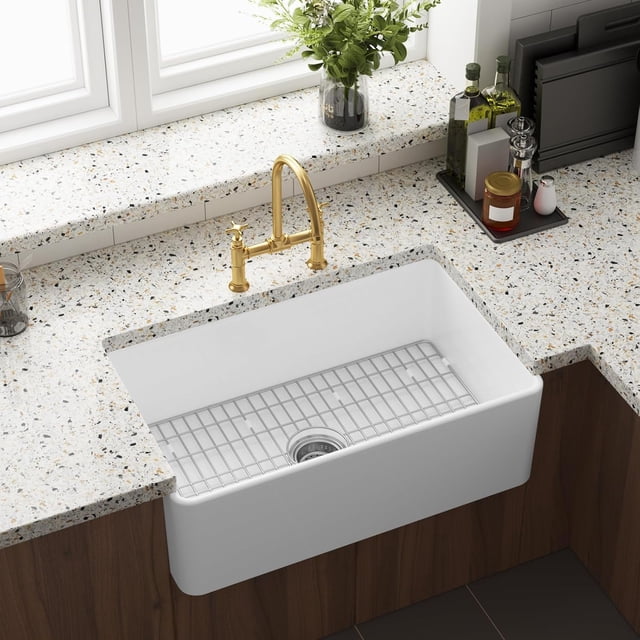 BeesClover Porcelain White Undermount/Drop-in Kitchen Sink – Durable Ceramic, Stain-Resistant, Easy-to-Clean, Classic Design for Modern Kitchens
