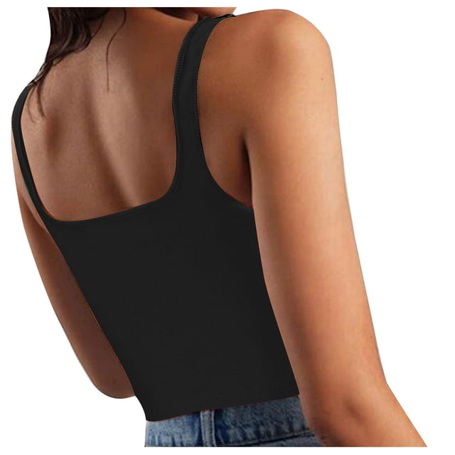 Timegard Womens Camis Tops Ribbed Square Neck Sleeveless Crop Top Solid Color Casual Going out Tank Top