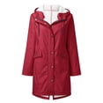 thumbnail image 1 of LSLJS Women Solid Rain Jacket Outdoor Fleece Keep Warm Plus Hooded Raincoat Windproof Jackets Solid Outwear( Red, M), 1 of 3