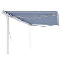 thumbnail image 1 of vidaXL Manual Retractable Awning with Posts 5x3 m Blue and White, 1 of 5