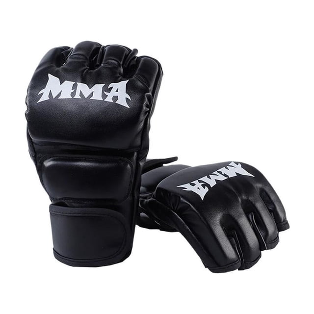 Gants de Boxe Demi-Doigt en Cuir PU, Kickboxing Arts Martiaux, Support de Poignet Réglable