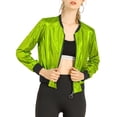 thumbnail image 1 of INSPIRE CHIC Women's Casual Stand Collar Metallic Zip Crop Length Bomber Jacket, 1 of 7