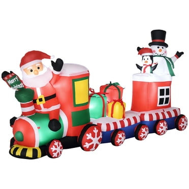 Outsunny Train de Noël Gonflable de 8 Pieds Santa Claus Snowman Pingouin