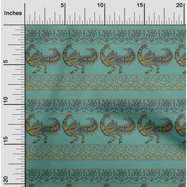 oneOone Georgette Viscose Fabric Floral & Peacock Block Printed Craft Fabric BTY 42 Inch Wide