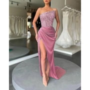 Sequin Dress, One Shoulder Sleeveless Party Dress with High Slit, Sparkling Evening Dress and Club Wear for Women