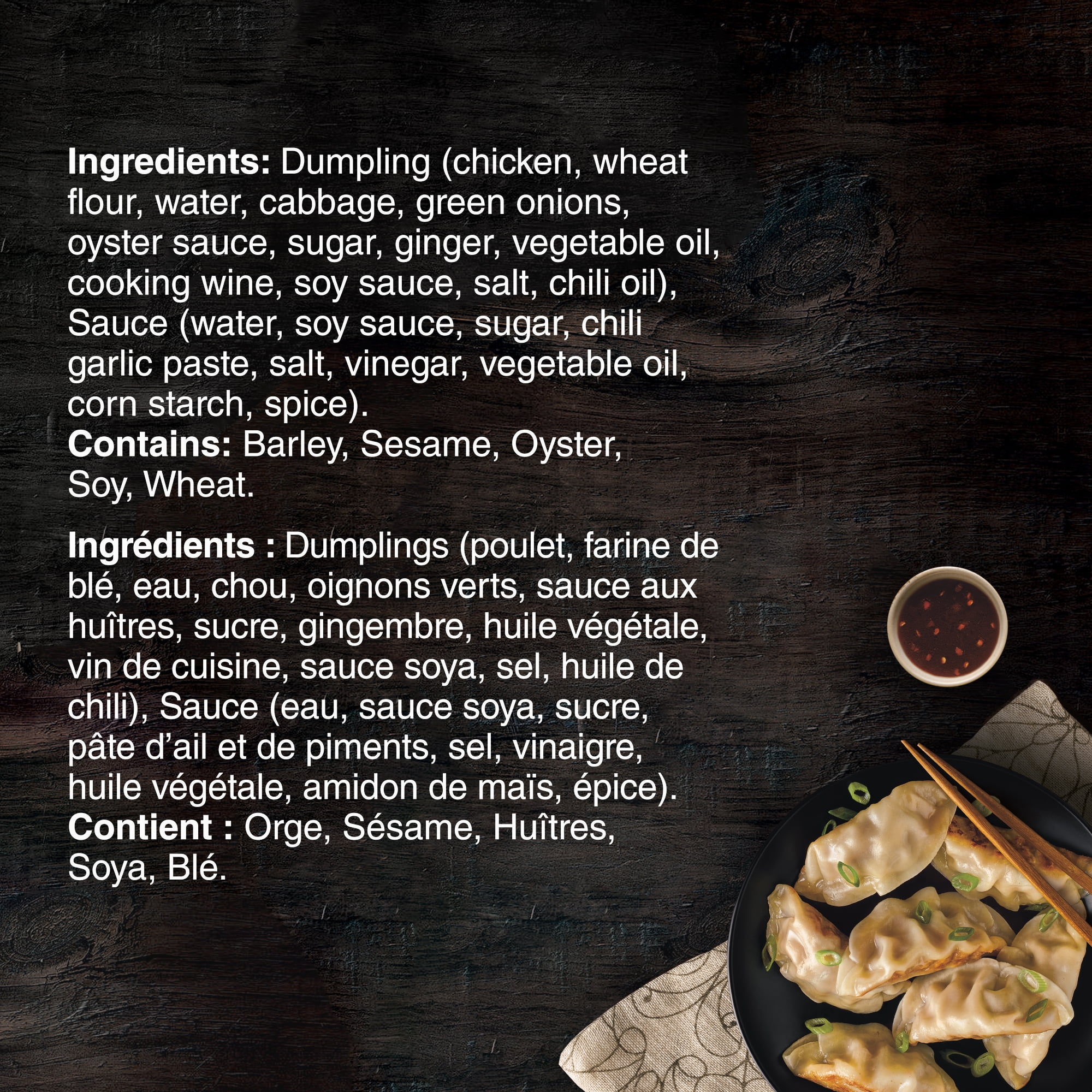 Dumplings au poulet P.F. Chang's Menu à la maison congelé, Cuisse De Poulet, Chou Râpé, Oignons Verts Émincés, Avec Un Sachet De Sauce Signature 232g