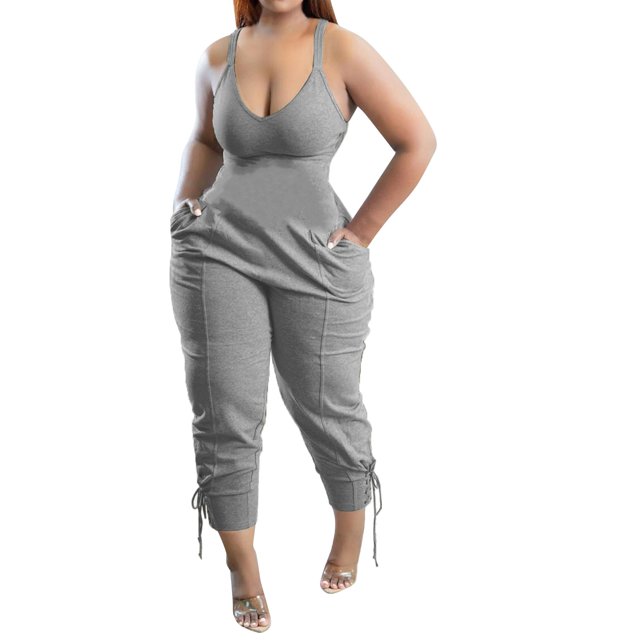 B91xZ S S Combinaisonans Manches Décontractées pour Femmes Combinaisons Larges à Bretelles Réglables avec Poches, Gris P