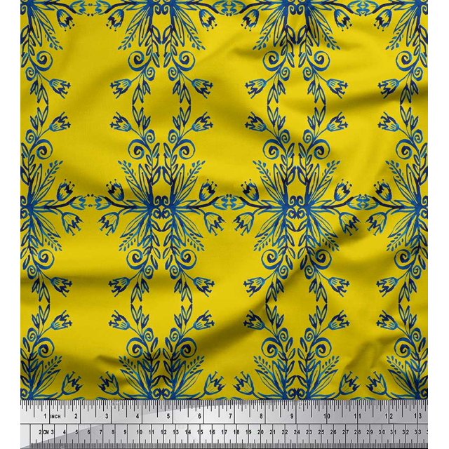 Soimoi Rayon Fabric Floral & Ogee Damask Print Sewing Fabric Yard 56 Inch Wide
