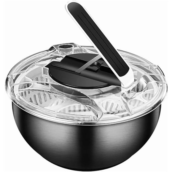 Salad Spinner Stainless Steel, Metal Salad Spinner, Salad Spinner Large, 6L with PP Cover, Essential Kitchen Tool for Dehydrating Lettuce, Fruits and Vegetables, Pasta and French Fries